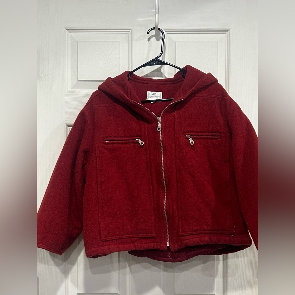 Vintage Courrèges Homme and CO Women's XL Red Crop Wool Jacket with Lining